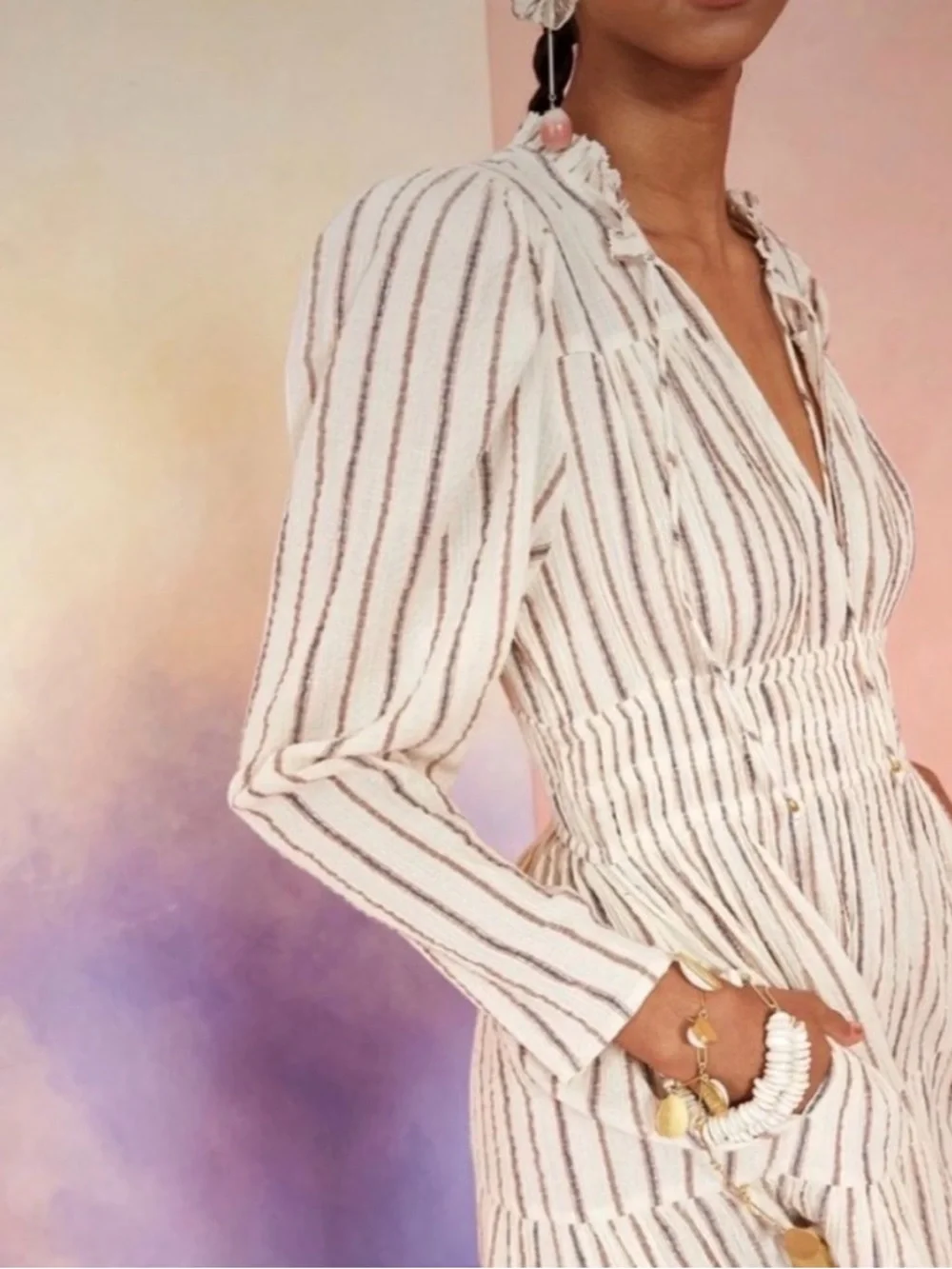 Ulla Johnson Rosalind Mini Dress Women’s Size 4 Lurex Stripe Cream NWT - Picture 3 of 13